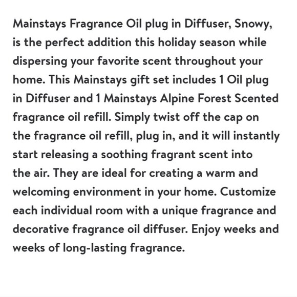 Mainstays Alpine Forest Fragrance Oil Plug in Diffuser Gift Set, Snowy - Picture 5 of 5